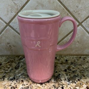 LongaBerger Pink Cancer awareness Ceramic Travel Mug Handle locking Lid